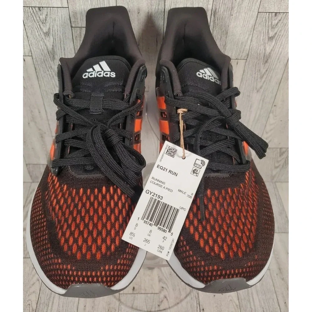 adidas Running Shoes Mens Size 8.5 Mesh Black Solar Orange EQ21 NEW